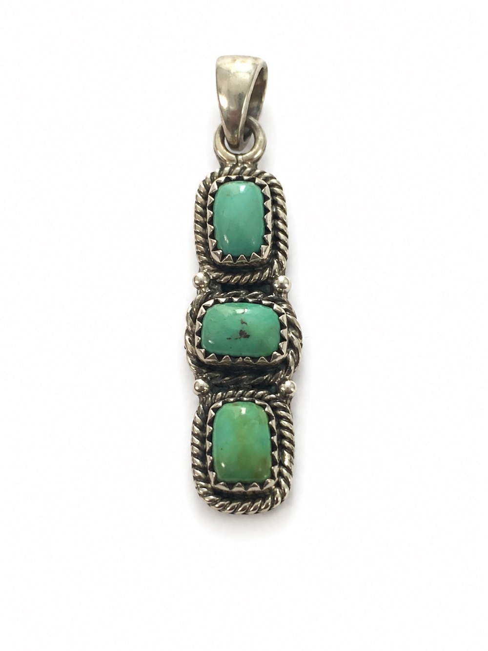 925 Sterling Silver Kingman Turquoise 3-Stone Pendant